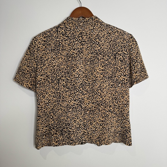 Vintage 90s 100% Silk Animal Leopard Print Structured Short Sleeve Blazer Top L - Picture 6 of 6